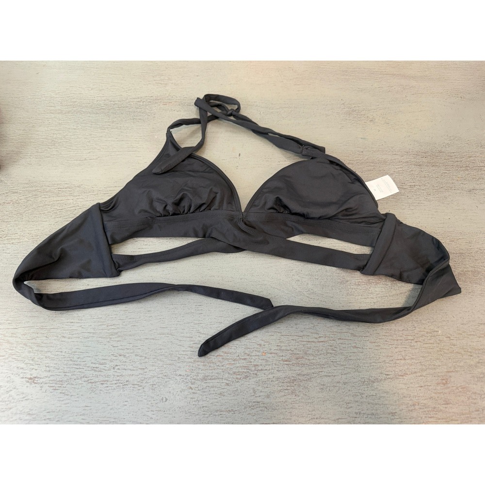 Kona Sol Black Wrap Triangle Bikini Top Halter Neck Swimsuit Size Medium